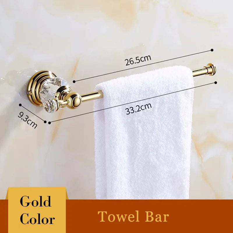 Ensemble d'Accessoires de Salle de Bain Doré à Cristaux
