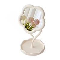 Miroir de Table Fleur avec Plateau de Rangement, Rose, Blanc ou Jaune