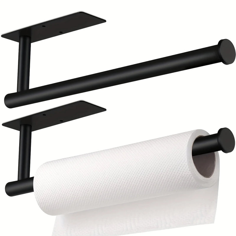 Porte-Essuie-Tout Mural Adhésif en Inox Noir ou Brossé 33,6 cm