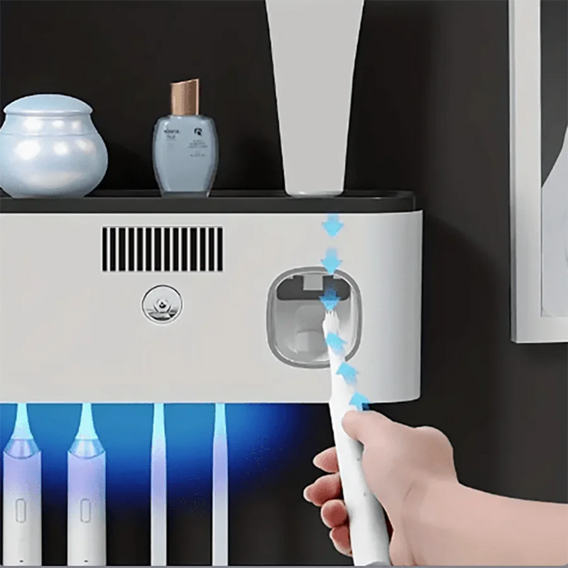 Porte-Brosse à Dents UV Mural 5 Places avec Étagère, Noir ou Blanc