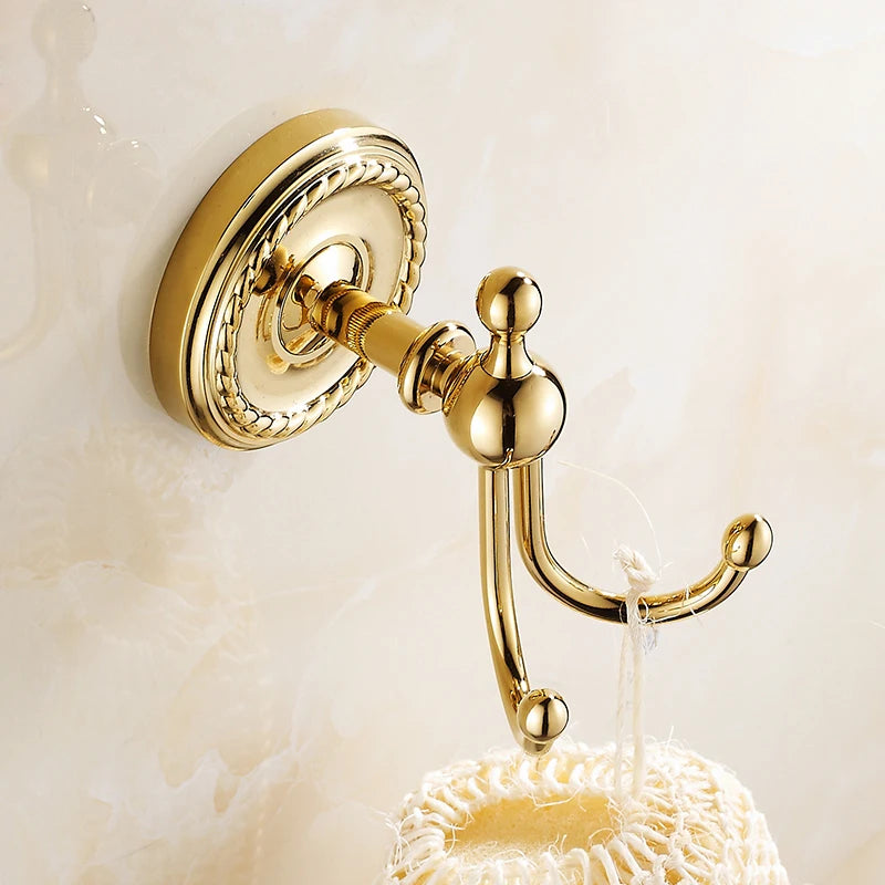 Patère Salle de Bain Murale Dorée, Laiton Vieilli ou Noyer et Noir