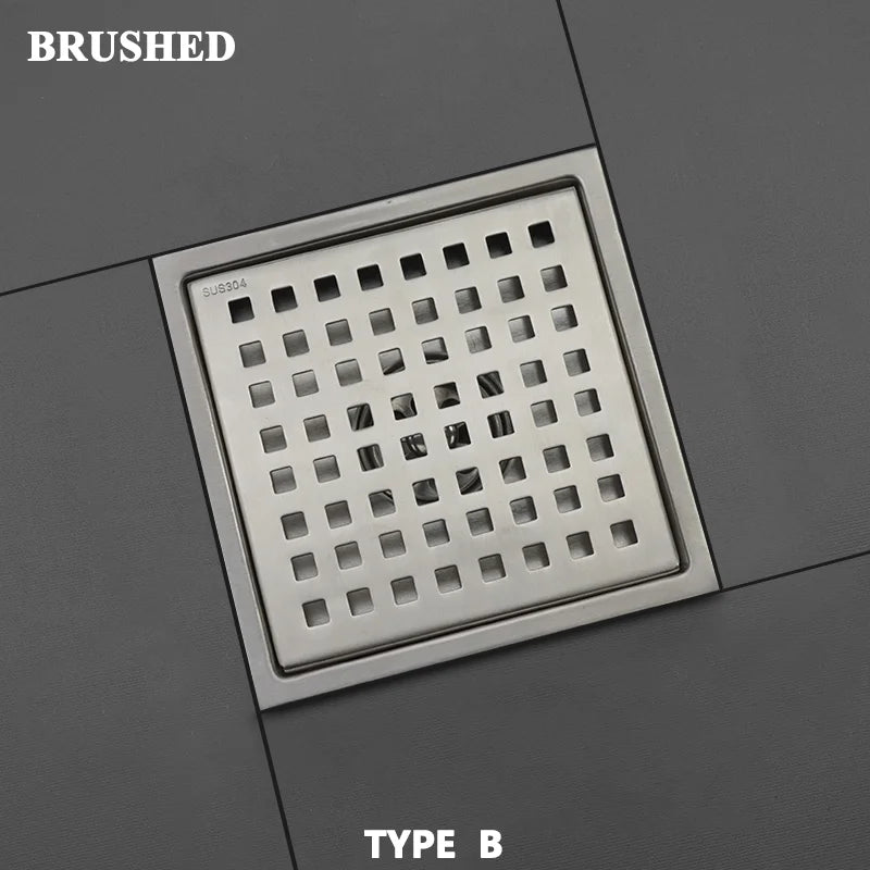 Bonde de Douche Carrée Inox 15 x 15 cm, Grille ou Plaque Invisible