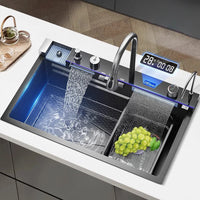 Évier de Cuisine Cascade et Pluie avec Robinet, 68 à 100 cm