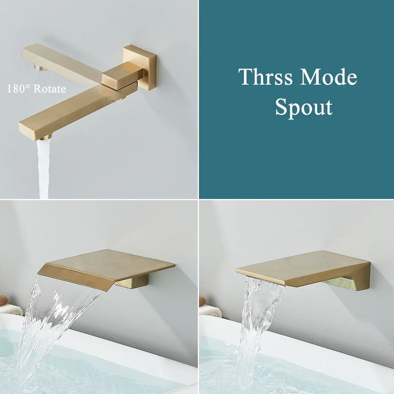 Douche Encastrable Or Brossé 2 ou 3 Voies, Pommeau Carré 20 à 40 cm