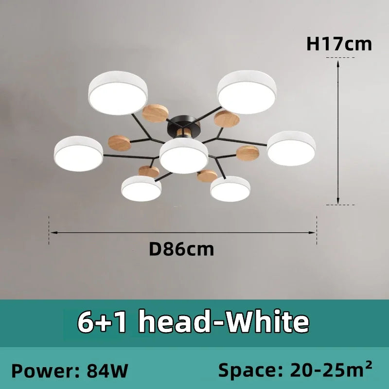 Plafonnier LED Nordique Bois, 1 à 7 Têtes, 4 Coloris