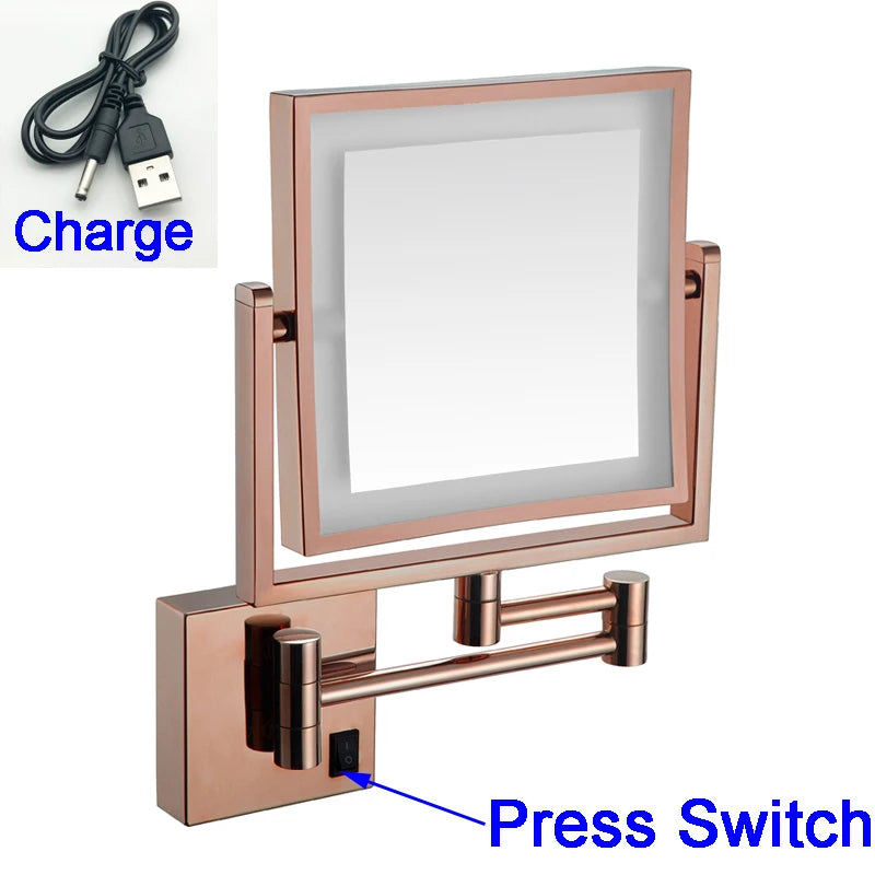 Miroir Grossissant LED Mural Bras Extensible Carré 3X