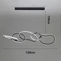 Suspension Cuisine LED Anneaux Entrelacés, 80 à 180 cm