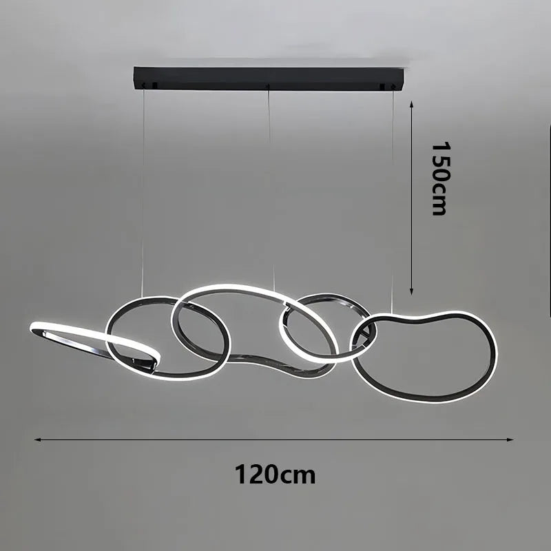 Suspension Cuisine LED Anneaux Entrelacés, 80 à 180 cm