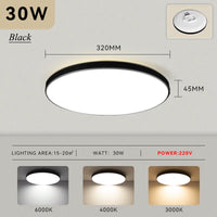 Plafonnier LED Salle de Bain Rond Ultra Plat IP65, Noir ou Blanc