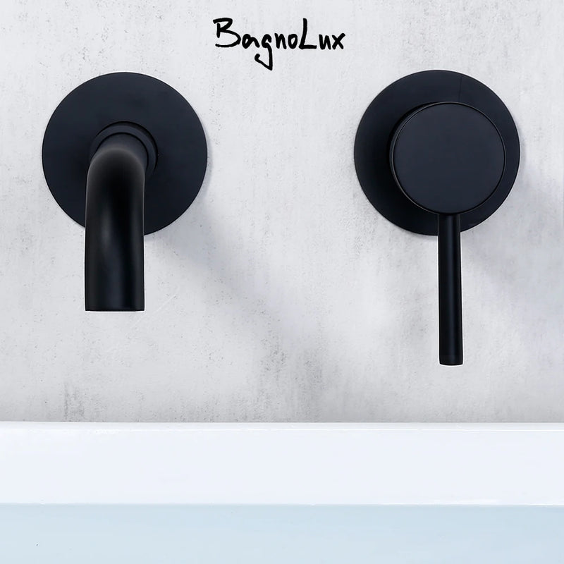 Robinet Mural Lavabo Encastré Laiton, Bec 15 à 26 cm, 9 Finitions