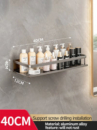 Étagère Salle de Bain Murale Aluminium à Visser Noir ou Gris, 30 à 50 cm