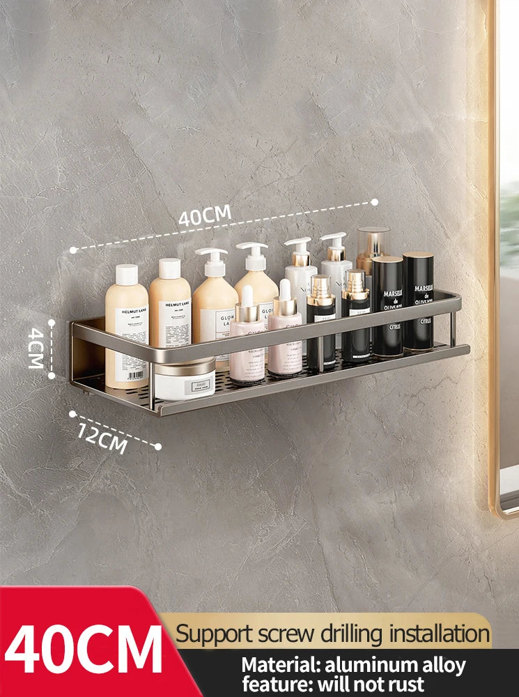 Étagère Salle de Bain Murale Aluminium à Visser Noir ou Gris, 30 à 50 cm