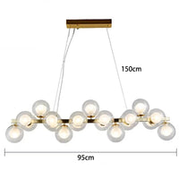 Lustre Suspension Cuisine Bulles de Verre, Cercle Doré, 15 à 25 Globes