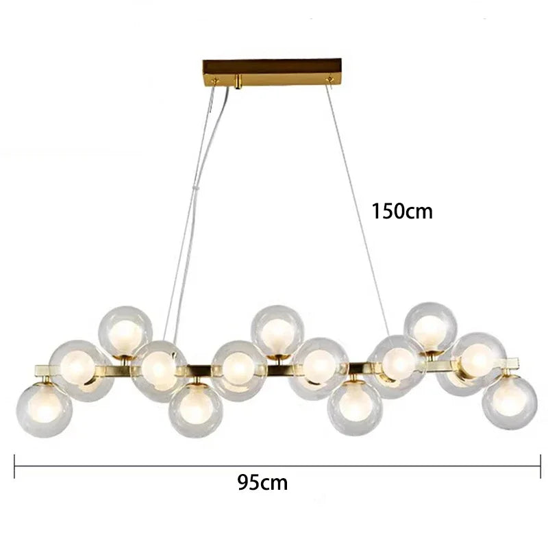 Lustre Suspension Cuisine Bulles de Verre, Cercle Doré, 15 à 25 Globes