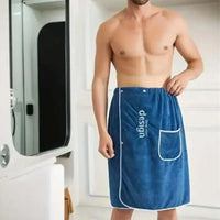 Serviette de Bain Jupe pour Homme à Poche, Microfibre Bleu ou Gris
