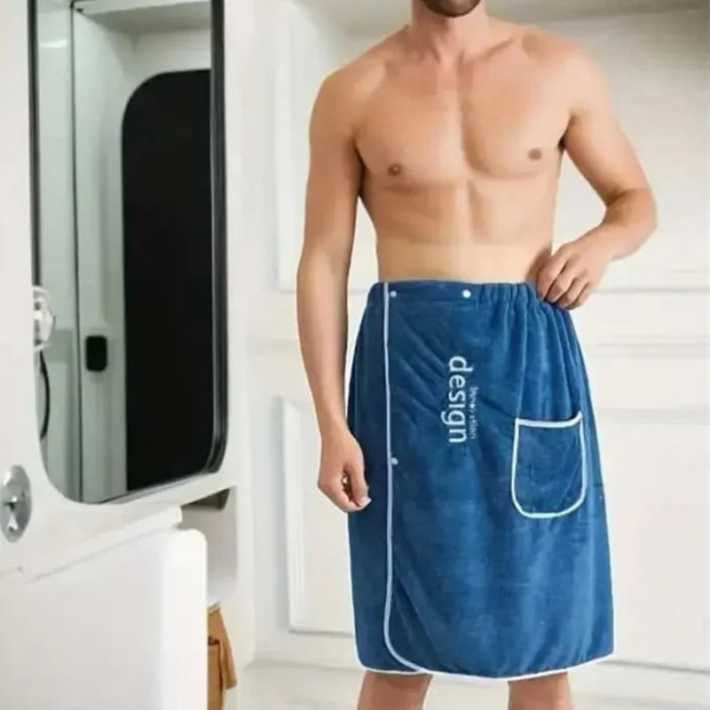 Serviette de Bain Jupe pour Homme à Poche, Microfibre Bleu ou Gris