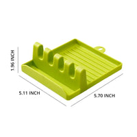 Repose-Cuillère Plastique à 4 Encoches avec Plateau, Blanc, Vert ou Gris, 14 cm