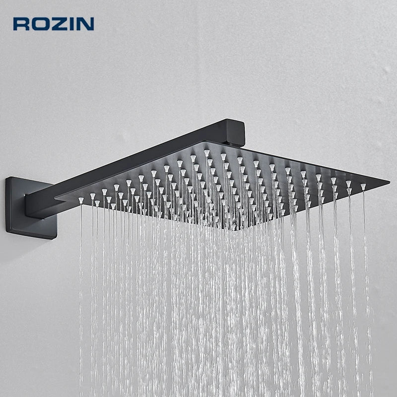 Pommeau de Douche Effet Pluie Carré Ultra-Plat, avec Bras Mural