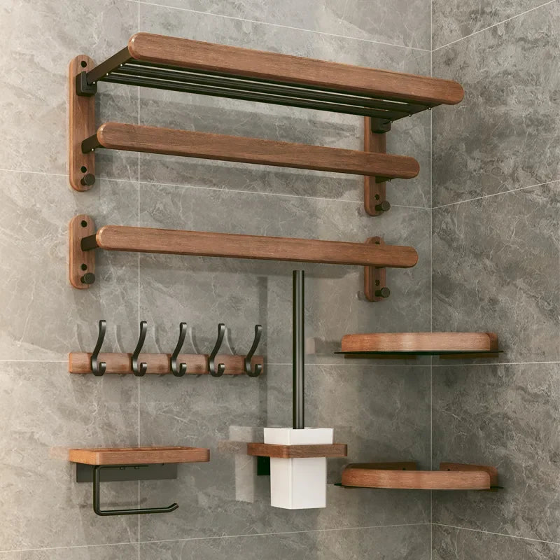 Accessoires Salle de Bain Bois Noyer Noir à la Pièce, 15 Articles