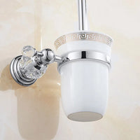 Accessoires Salle de Bain Chromé Cristal Frise Grecque à la Pièce, 17 Articles