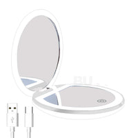 Miroir de Poche LED Rond Rechargeable 1x/3x, Rose ou Blanc