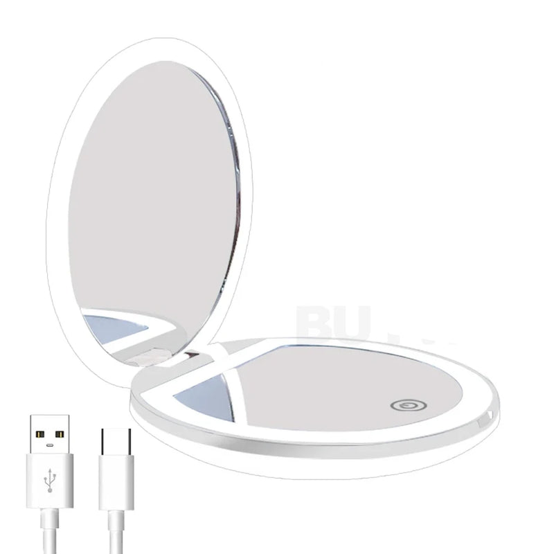 Miroir de Poche LED Rond Rechargeable 1x/3x, Rose ou Blanc