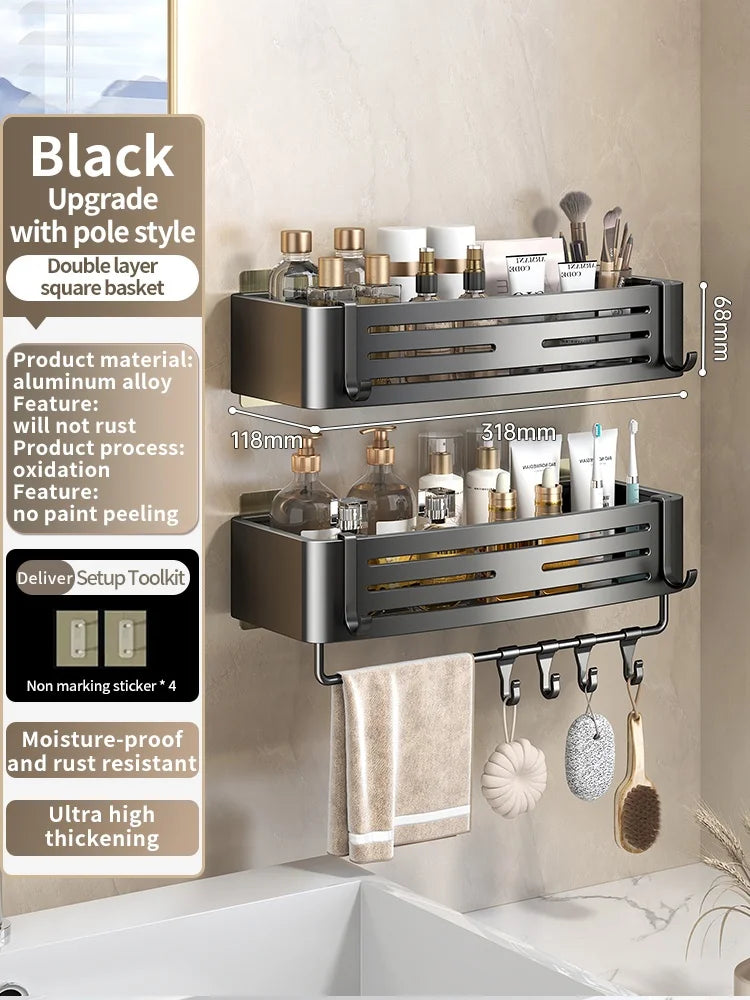 Étagère de Salle de Bain Sans Perçage Triangulaire ou Carrée 68 cm