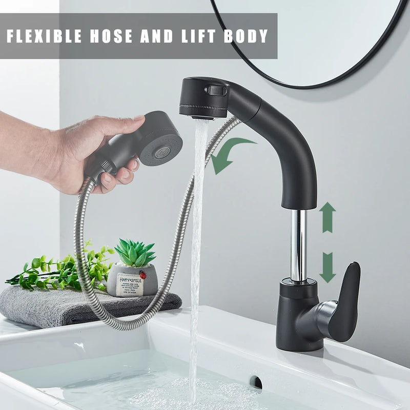 Mitigeur Lavabo Douchette Extractible Noir Mat