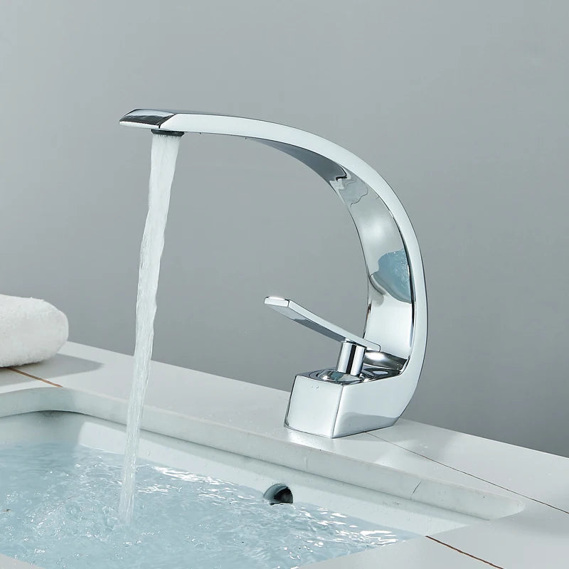 Mitigeur Lavabo Monotrou Courbé en Laiton, 6 Finitions