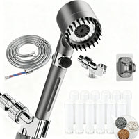 Kit Pommeau de Douche Gris 3 Modes, 12 Filtres et 2 Supports