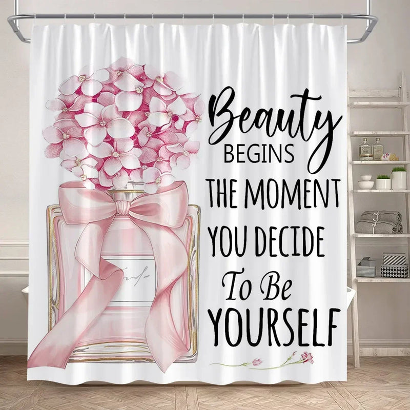 Rideau de Douche Flacon Parfum 180x180 cm et Tapis à la Pièce