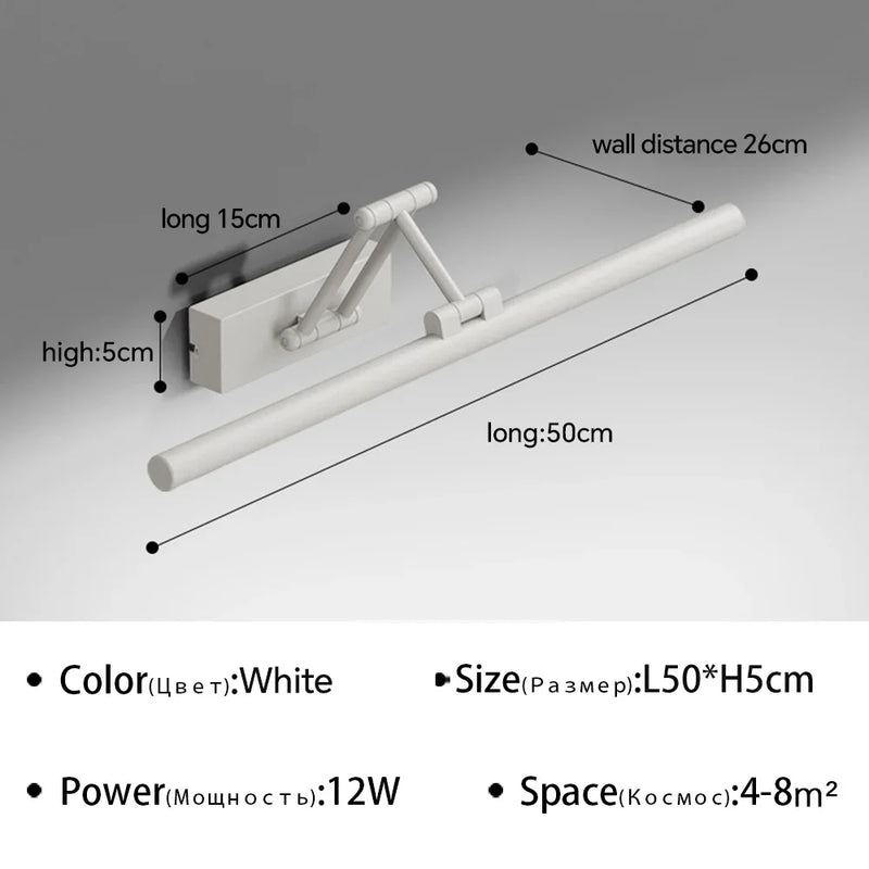 Applique Salle de Bain LED à Bras Articulé Noir ou Blanc 40 à 100 cm