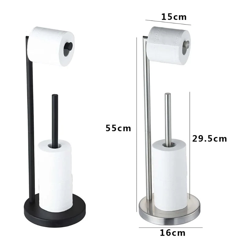 Porte-Papier Toilette sur Pied Inox 304 avec Réserve ou Brosse WC