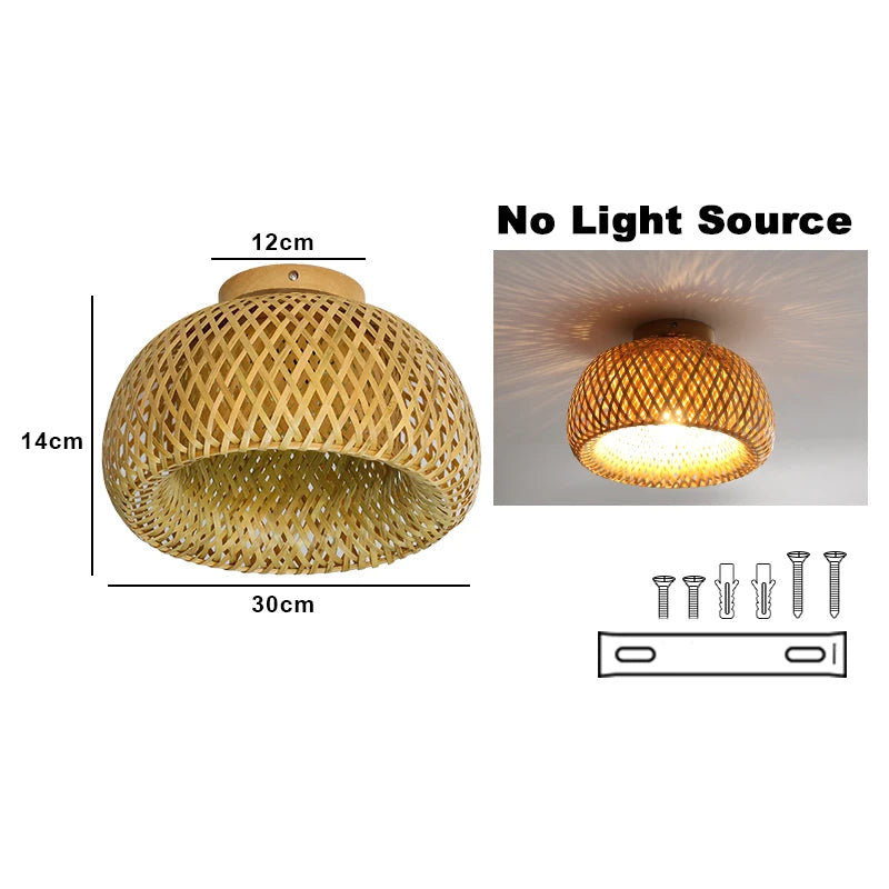 Plafonnier Cuisine en Bambou Tressé, Ø 30 cm, Culot E27
