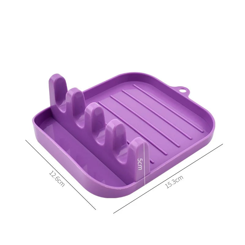 Repose-Cuillère et Spatule à Plateau Rainuré, Plastique PP, 7 Coloris
