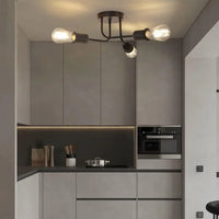 Plafonnier Cuisine Industriel Noir 3 ou 4 Lumières E27, Style Rétro