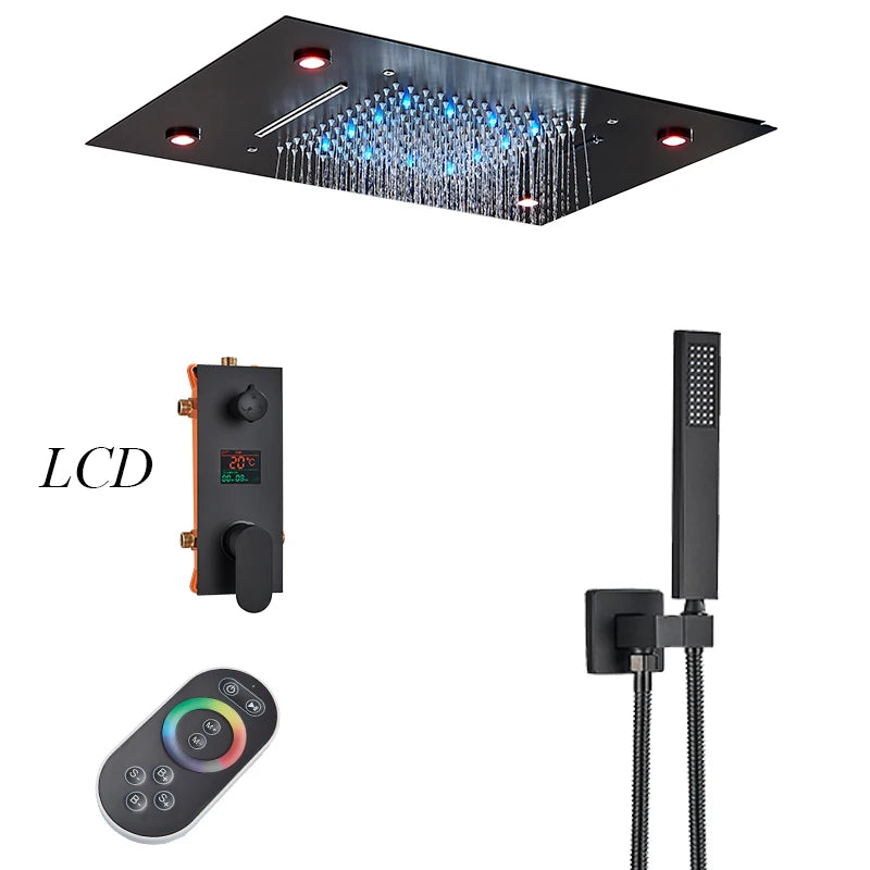 Douche Encastrable LED Plafond Cascade Noir Mat