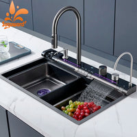 Évier Cuisine Inox Cascade Multifonction, Robinet Inclus, 60 à 80 cm