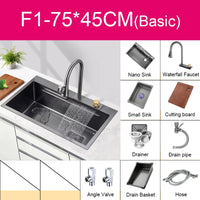 Évier de Cuisine Multifonction Cascade Noir avec Lave-Tasse