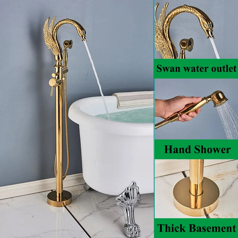 Robinet Baignoire sur Pied Col de Cygne Laiton avec Douchette, 4 Finitions