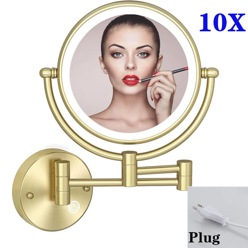 Miroir de Maquillage LED Grossissant 10X Tactile Mural Double Bras Extensible