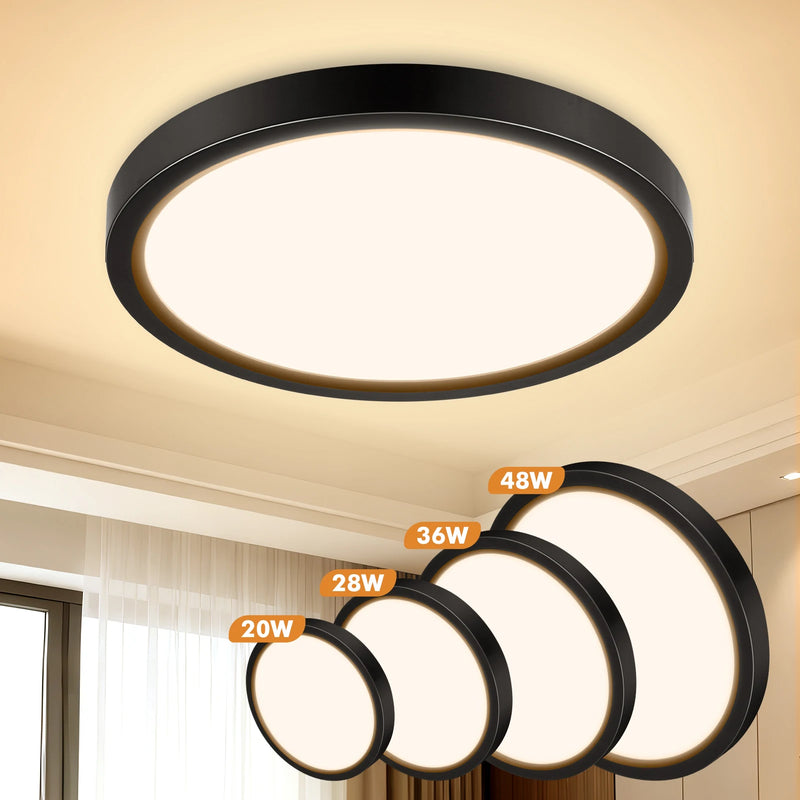 Plafonnier LED Cuisine Rond Noir Ultra-Fin 20 à 48 W, Lot de 1 à 5