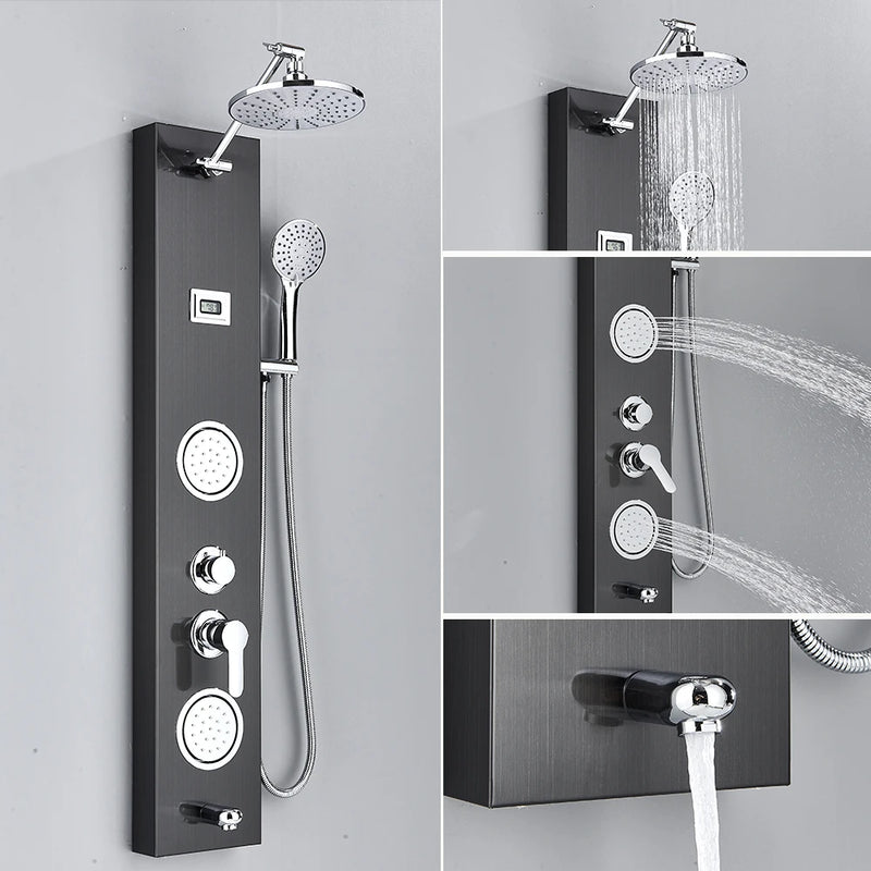 Colonne de Douche avec Niche, Pommeau Pluie Rond et Jets de Massage