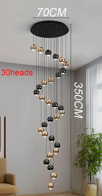 Suspension Cuisine LED à Boules Noires et Dorées, 9 à 60 Lampes