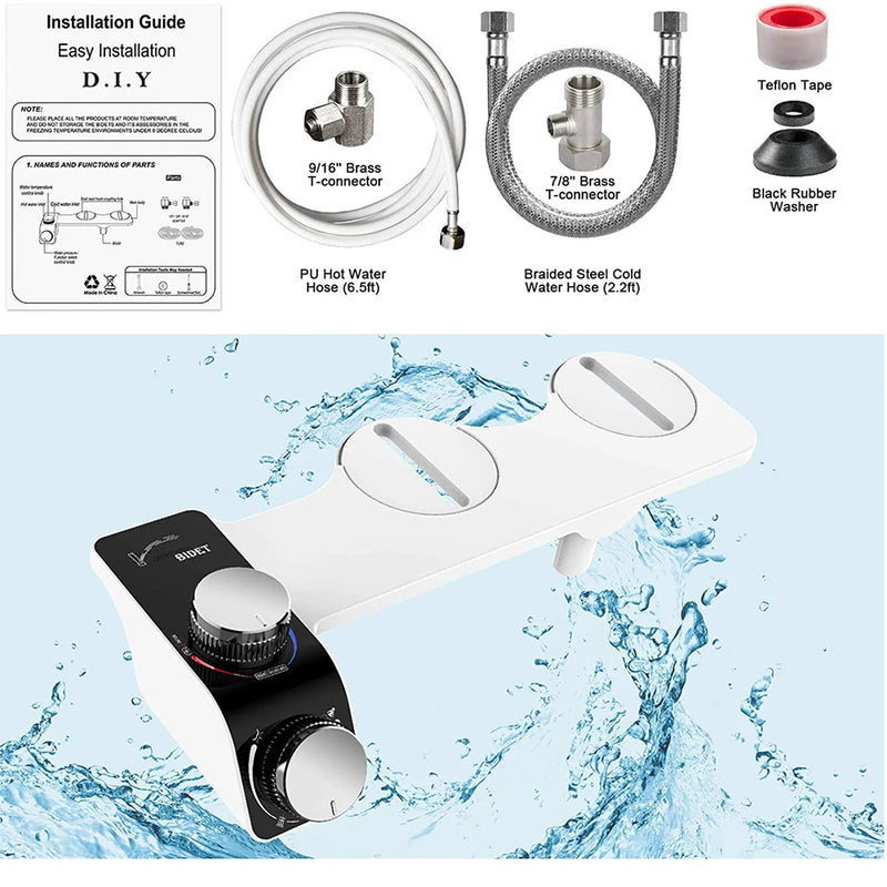 Bidet WC Non Électrique Double Buse Raccord G1/2, Rallonge Flexible en Option