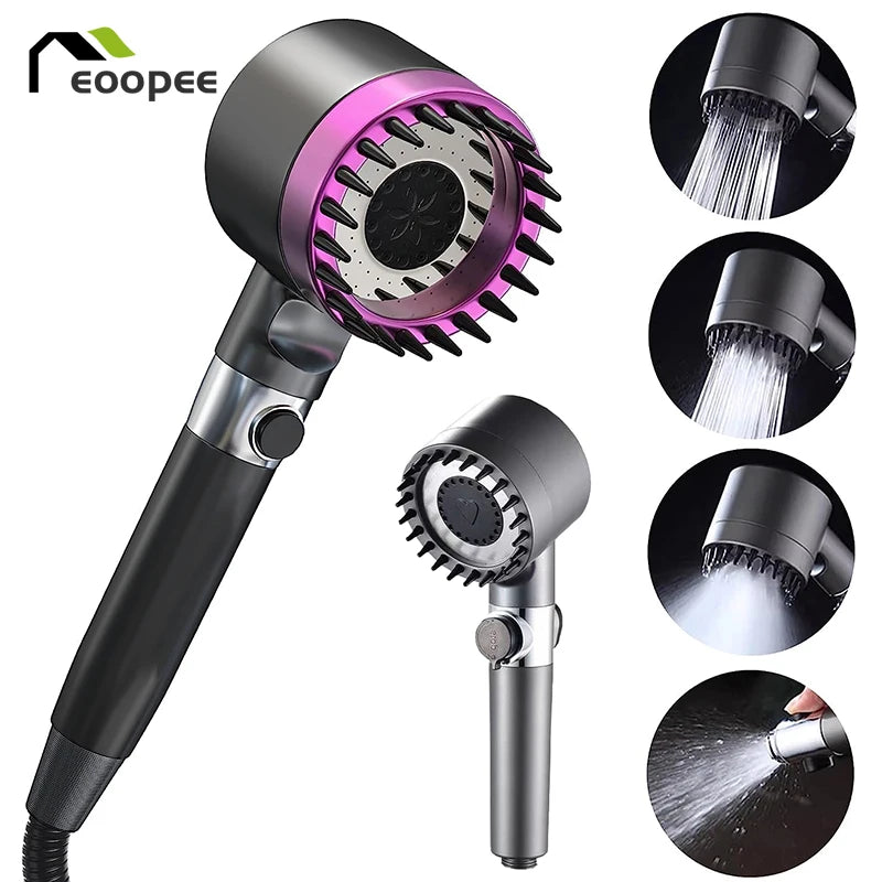 Pommeau de Douche à Filtre Massage, Kit avec Flexible et Support, Gris ou Violet