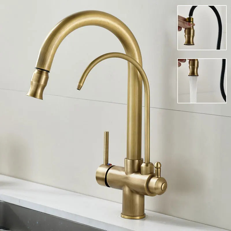 Mitigeur de Cuisine Rétro Laiton Double Poignée Filtrant