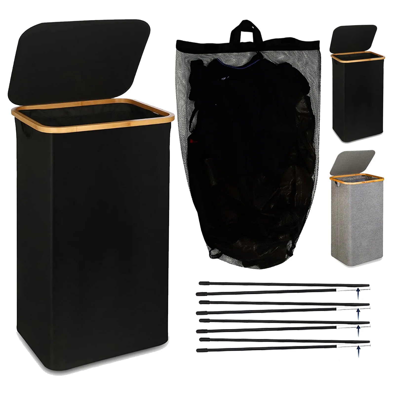 Panier à Linge Pliable 100 L Couvercle et Sac Amovible