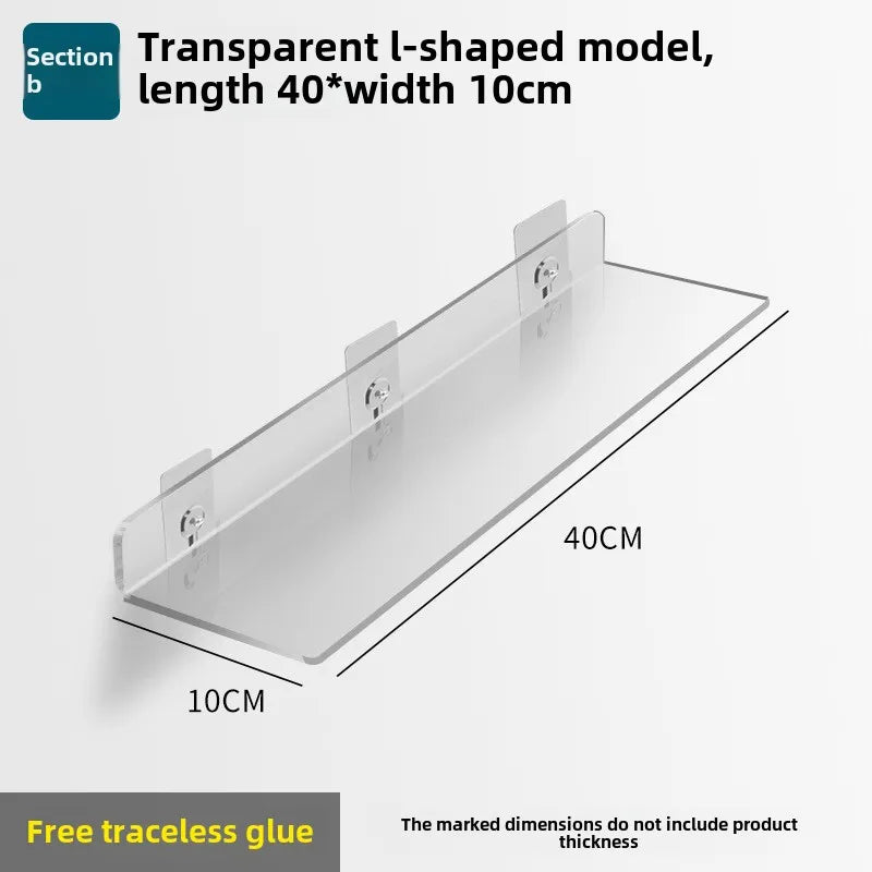 Étagère Salle de Bain Murale en Acrylique Transparente, Sans Perçage