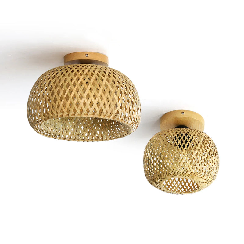 Plafonnier Cuisine en Bambou Tressé, Ø 30 cm, Culot E27
